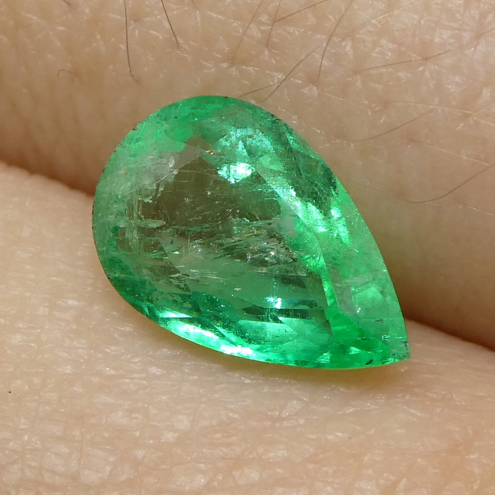 1.35ct Colombian Pear Green Emerald, bluish green beryl gemstone from SkyJems premium gem collection