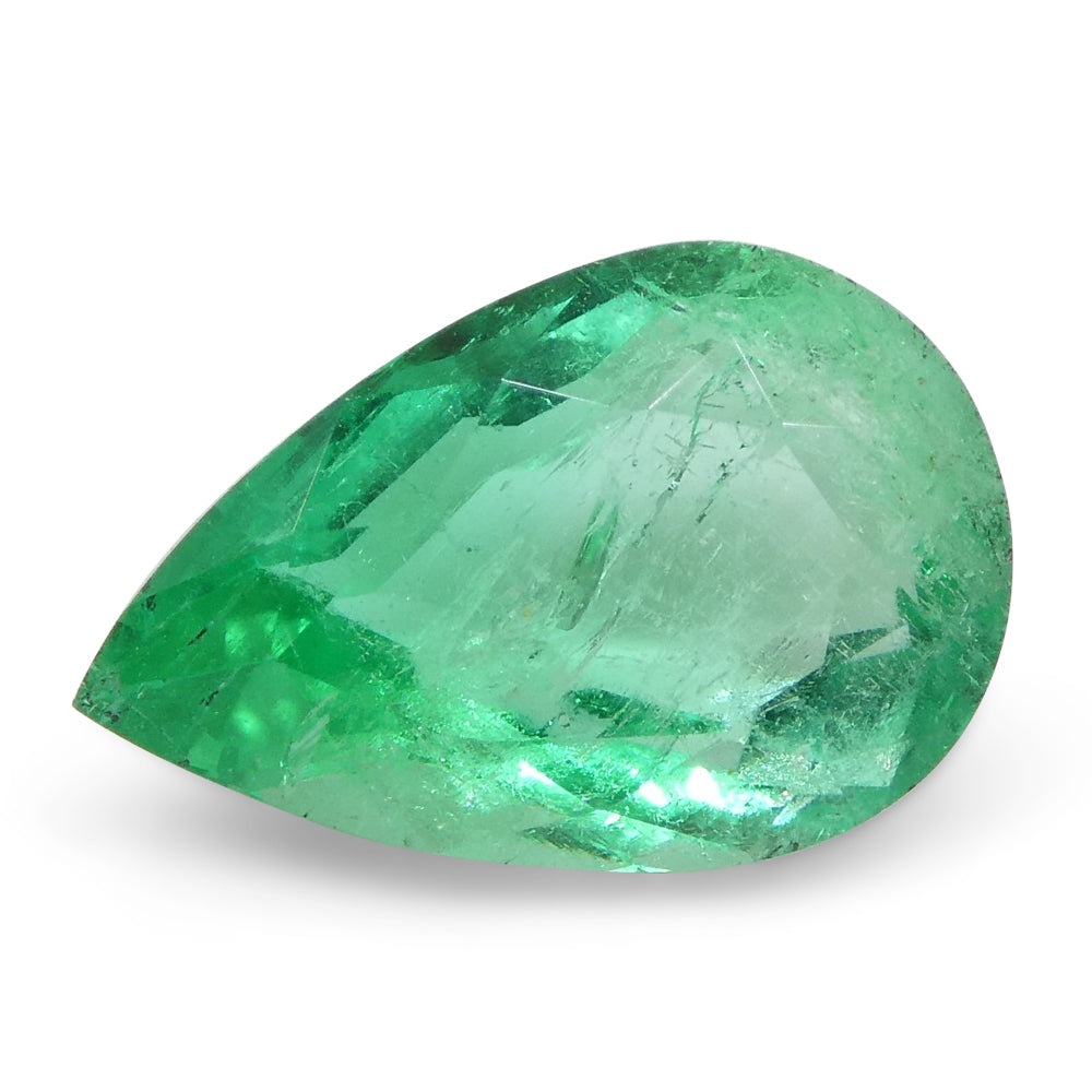 SkyJems 1.35ct Colombian Pear-Cut Green Emerald, bluish-green beryl gemstone with medium-light brilliance