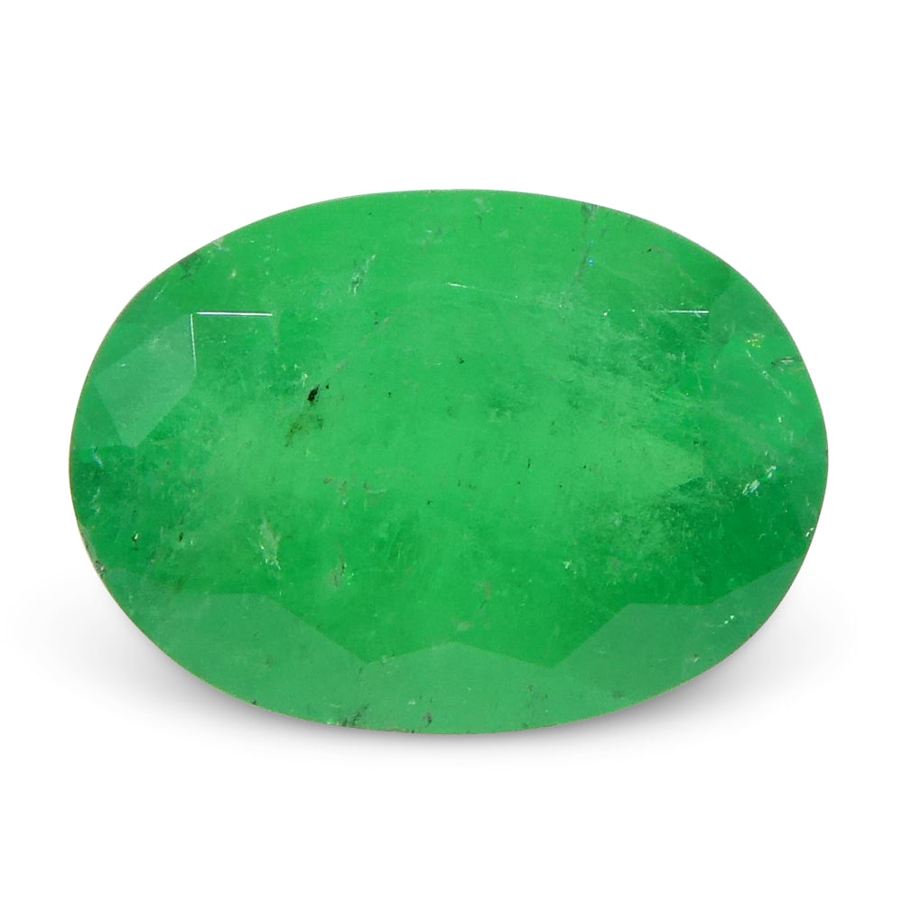 SkyJems 1.25ct Colombian Oval Green Emerald, vibrant medium-dark beryl gemstone with slight blue-green hue