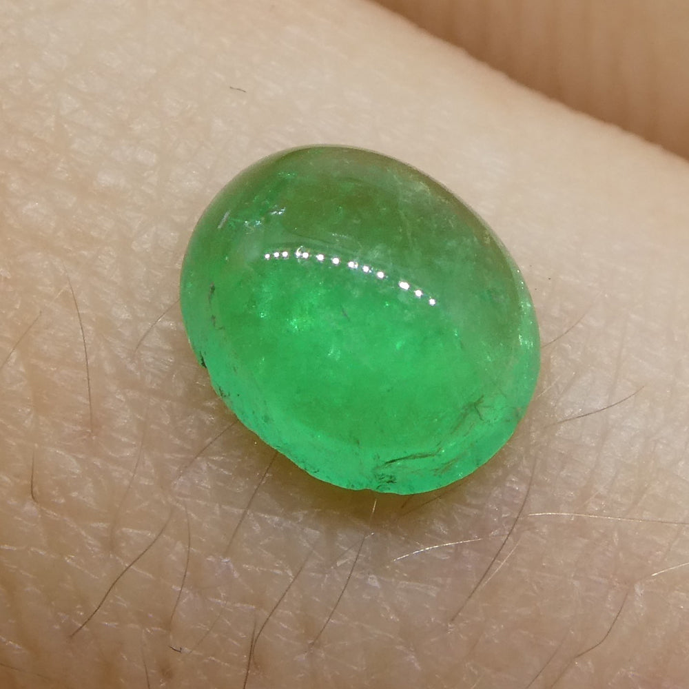 SkyJems 0.7ct Colombian Green Emerald Oval Cabochon - Rare Beryl Gemstone from South American Mines