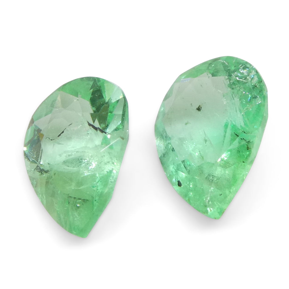 SkyJems Colombian Emerald Pair: 1ct Pear-Cut Green Gemstones from South American Beryl Mines