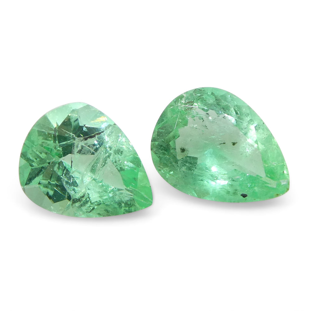 SkyJems 1ct Colombian Pear Emerald Pair: Vivid Green Beryl Gemstones from South American Mines