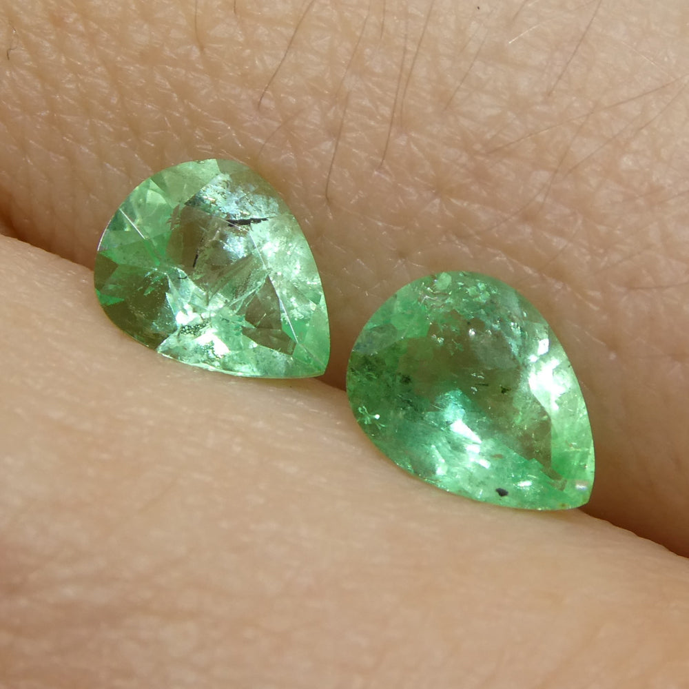 SkyJems 1ct Colombian Pear Emerald Pair: Vivid Green Beryl Gemstones from South American Mines
