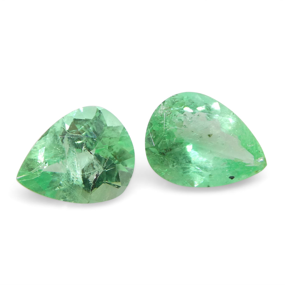 SkyJems 1ct Colombian Pear Emerald Pair: Vivid Green Beryl Gemstones from South American Mines