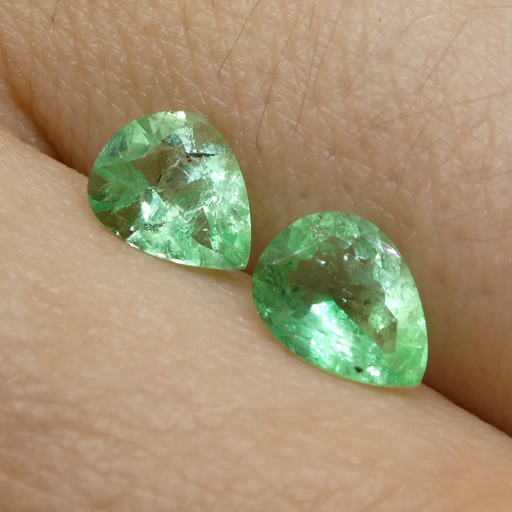 SkyJems Colombian Emerald Pair: 1ct Pear-Cut Green Gemstones from South American Beryl Mines