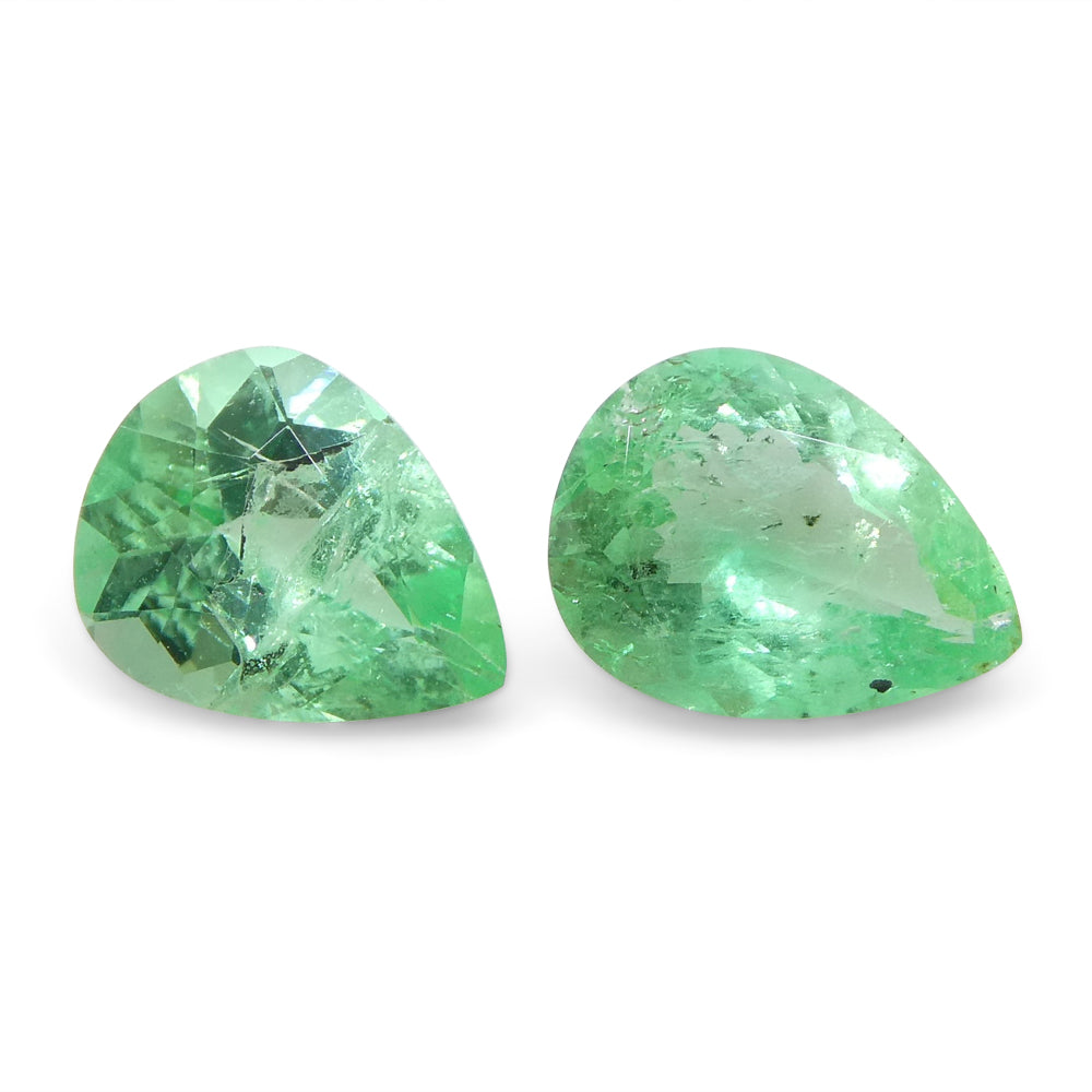 SkyJems 1ct Colombian Pear Emerald Pair: Vivid Green Beryl Gemstones from South American Mines