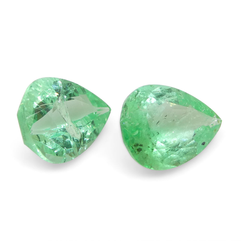 SkyJems 1ct Colombian Pear Emerald Pair: Vivid Green Beryl Gemstones from South American Mining Region