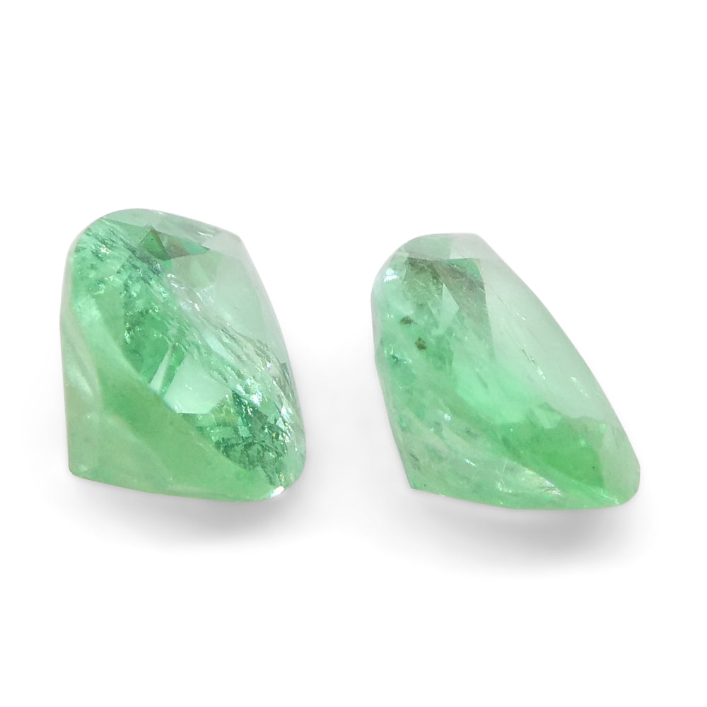 1ct Colombian Pear Green Emerald Pair, Moderate Color, Modified Brilliant Cut by SkyJems Premium Gemstones