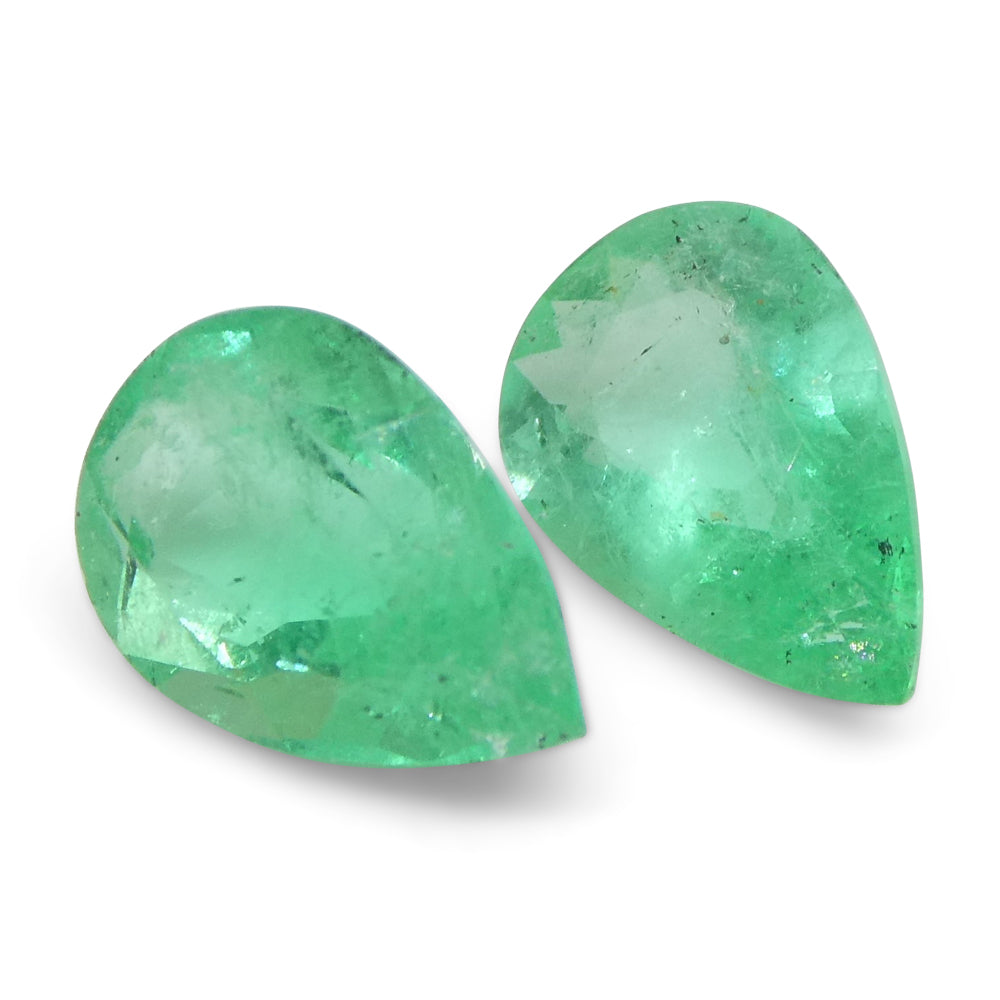 1.67ct Pair Pear Green Emerald from Colombia - Skyjems Wholesale Gemstones