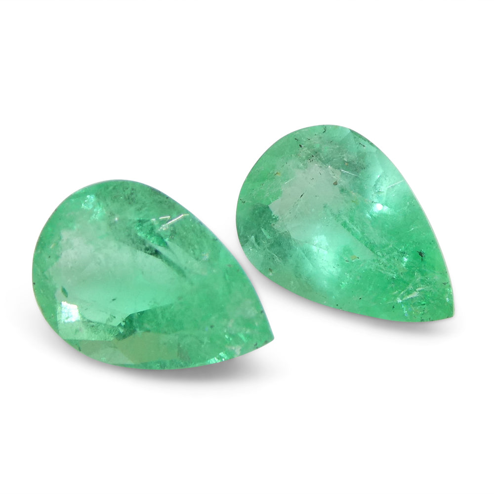 1.67ct Pair Pear Green Emerald from Colombia - Skyjems Wholesale Gemstones