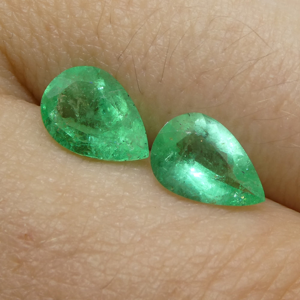1.67ct Colombian Emerald Pair: Vivid Green Pear-Cut Gemstones from SkyJems Rare Gem Collection