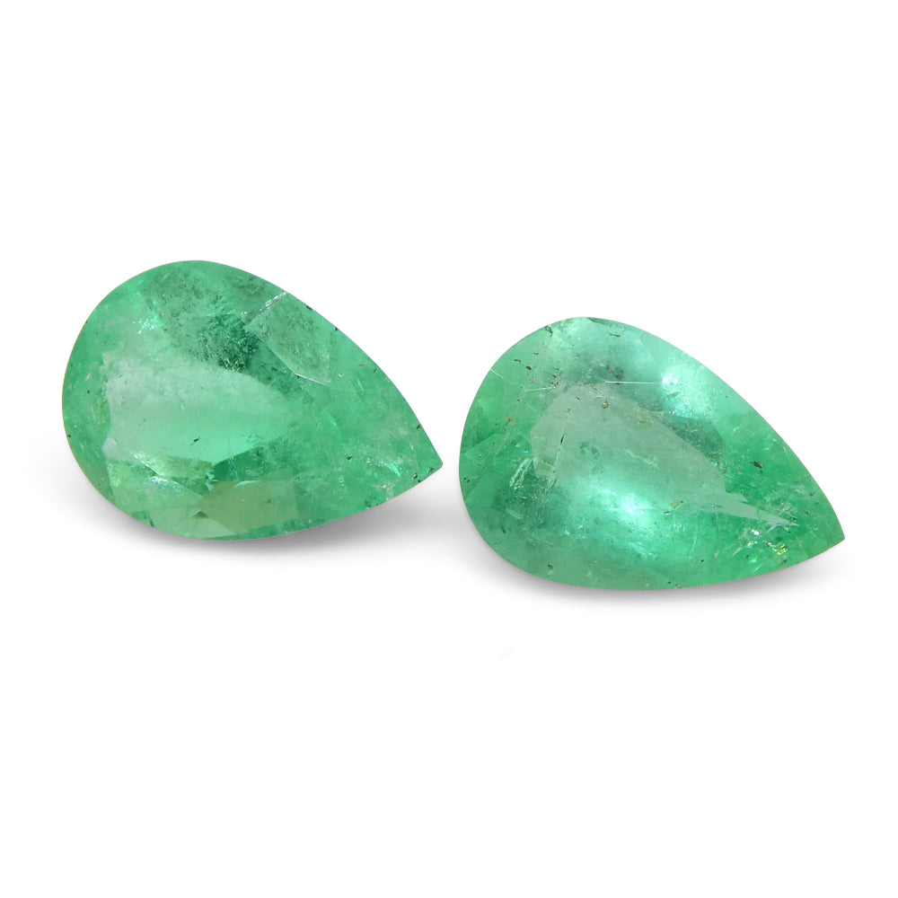 1.67ct Pair Pear Green Emerald from Colombia - Skyjems Wholesale Gemstones