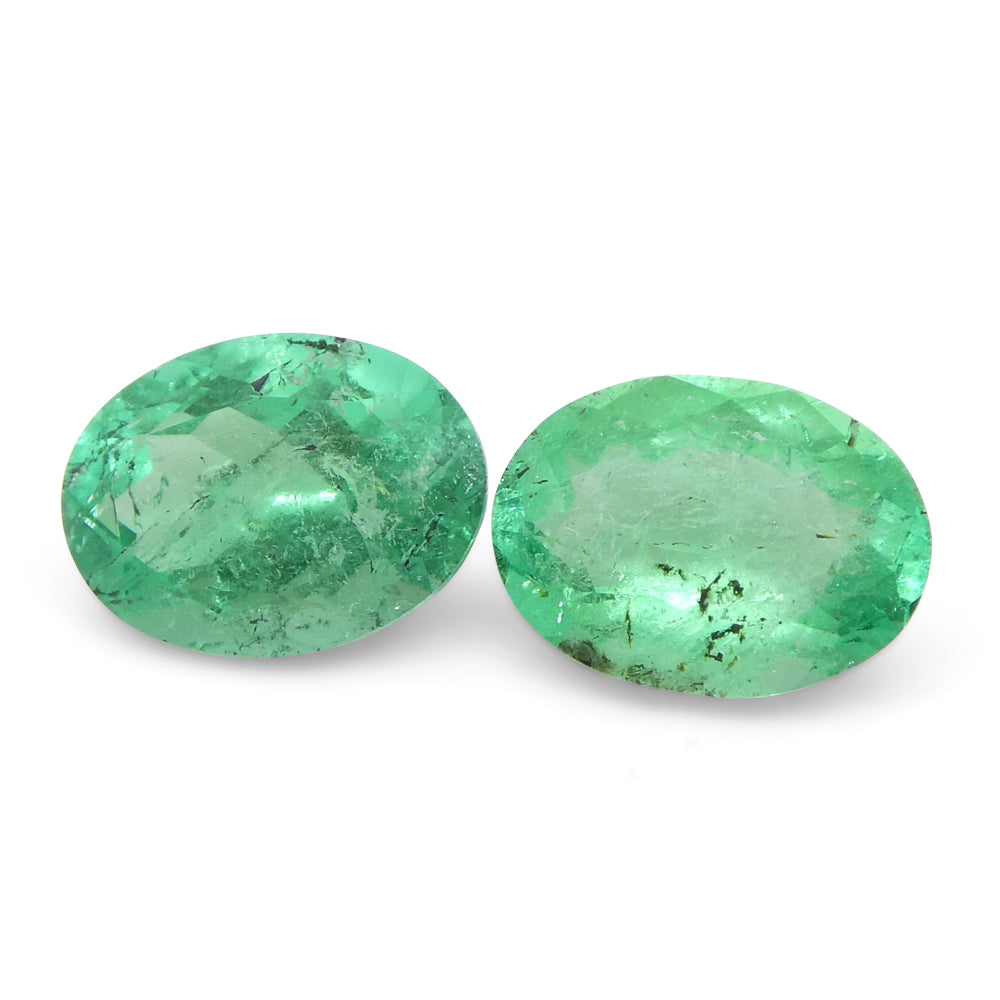 1.54ct Colombian Green Emerald Oval Pair, Moderate Clarity, SkyJems Fine Gemstones Collection