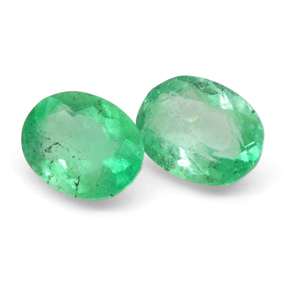 2.28ct Colombian Green Emerald Oval Pair, Moderately Strong Color | Premium Gemstone by SkyJems Canada