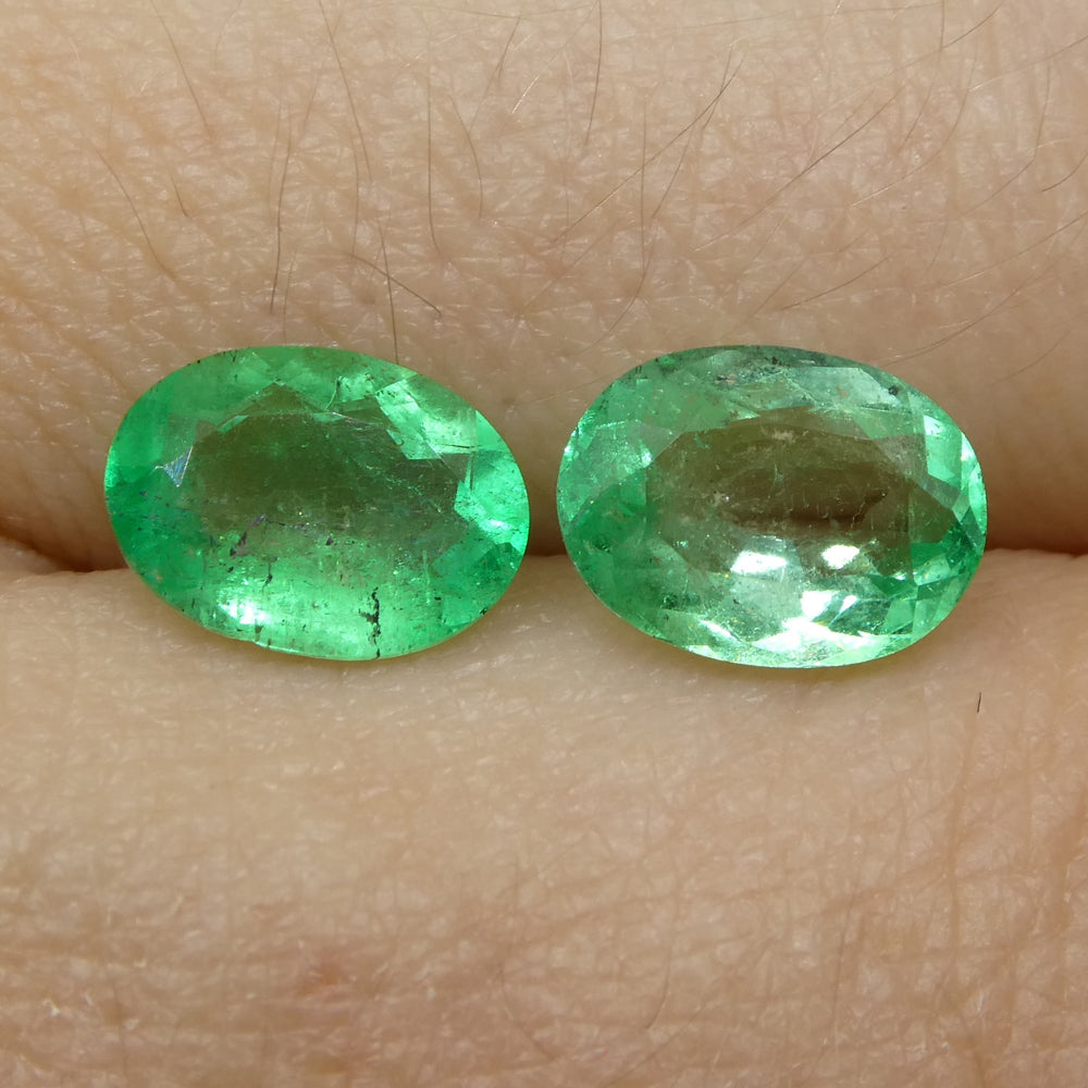 2.28ct Colombian Emerald Pair: Oval Green Beryl Gemstones from SkyJems Premium Gem Collection