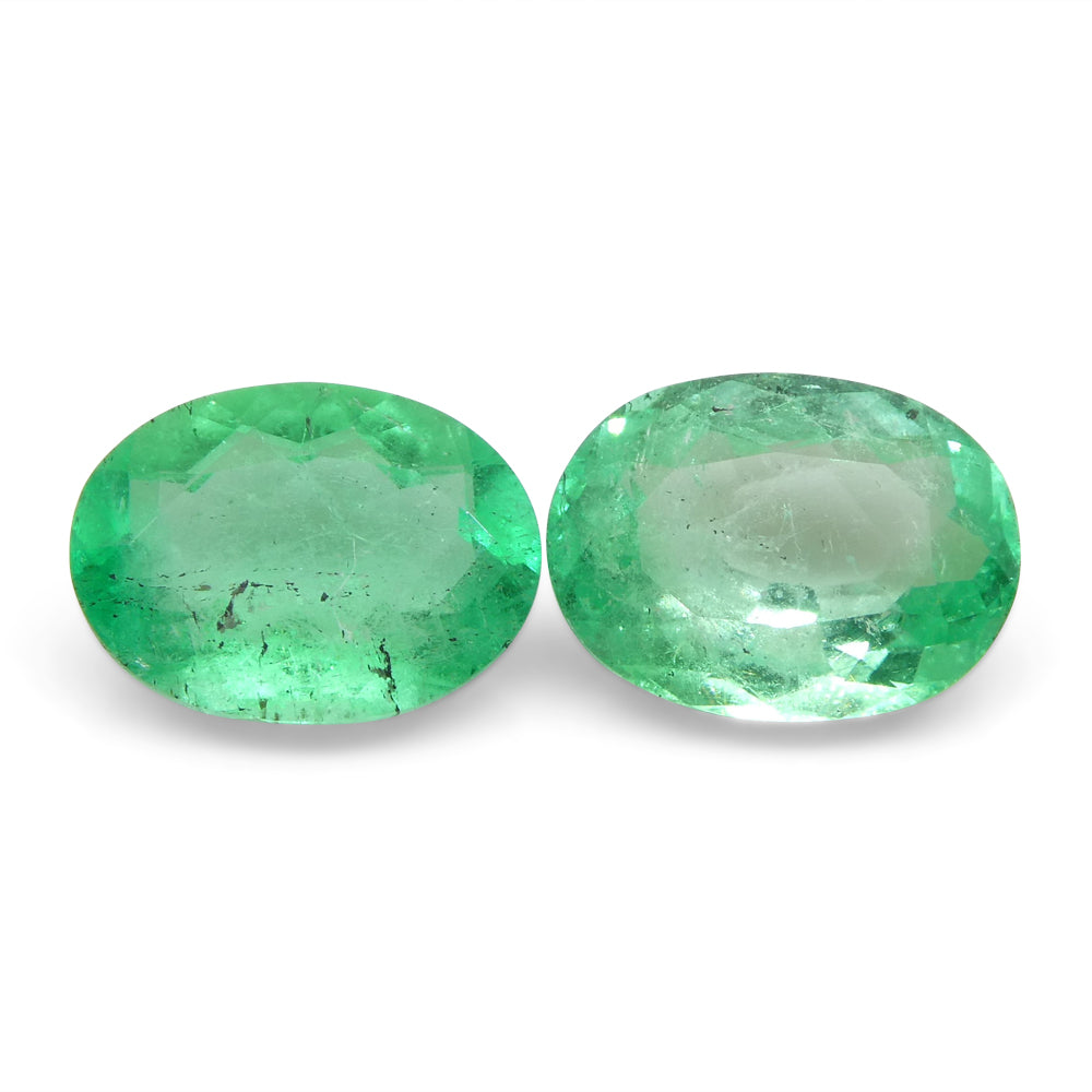 2.28ct Colombian Green Emerald Pair, Oval Cut Gemstones from SkyJems Fine Gem Collection