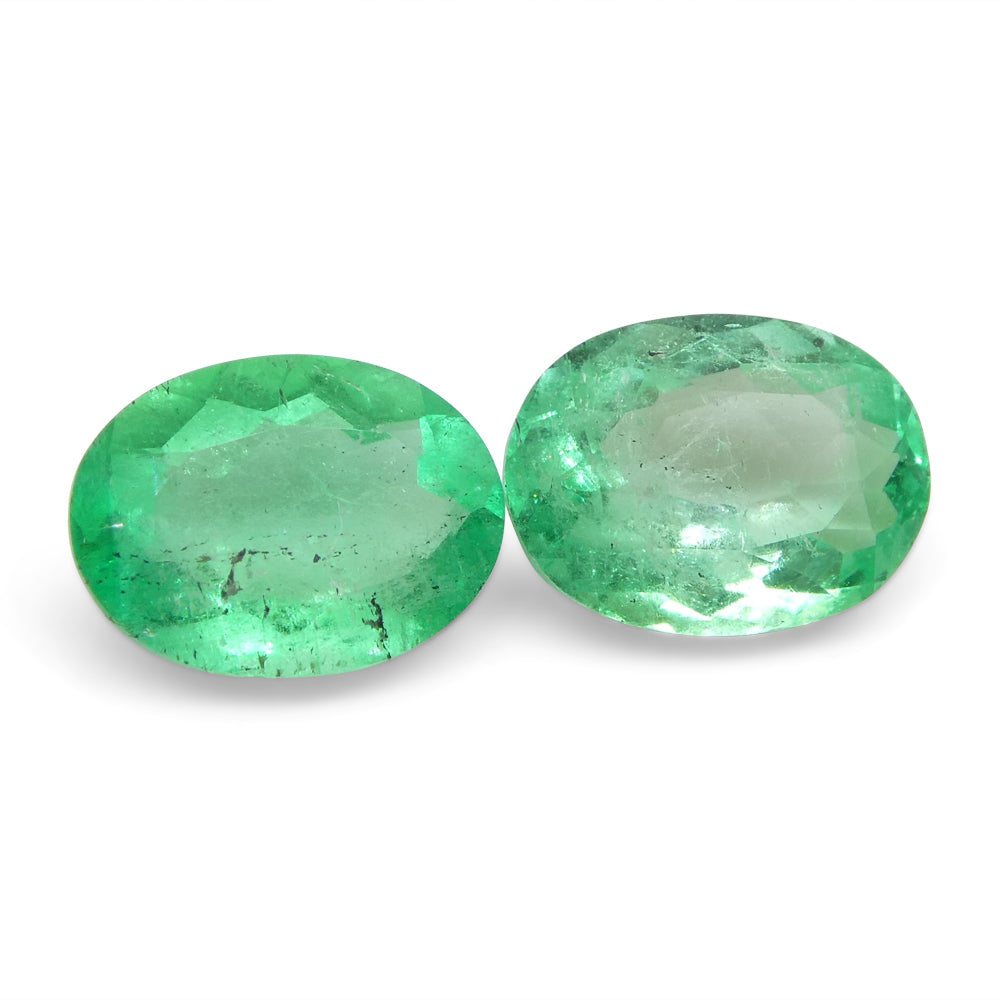 2.28ct Colombian Green Emerald Pair, Oval Cut Gemstones from SkyJems Rare Gem Collection