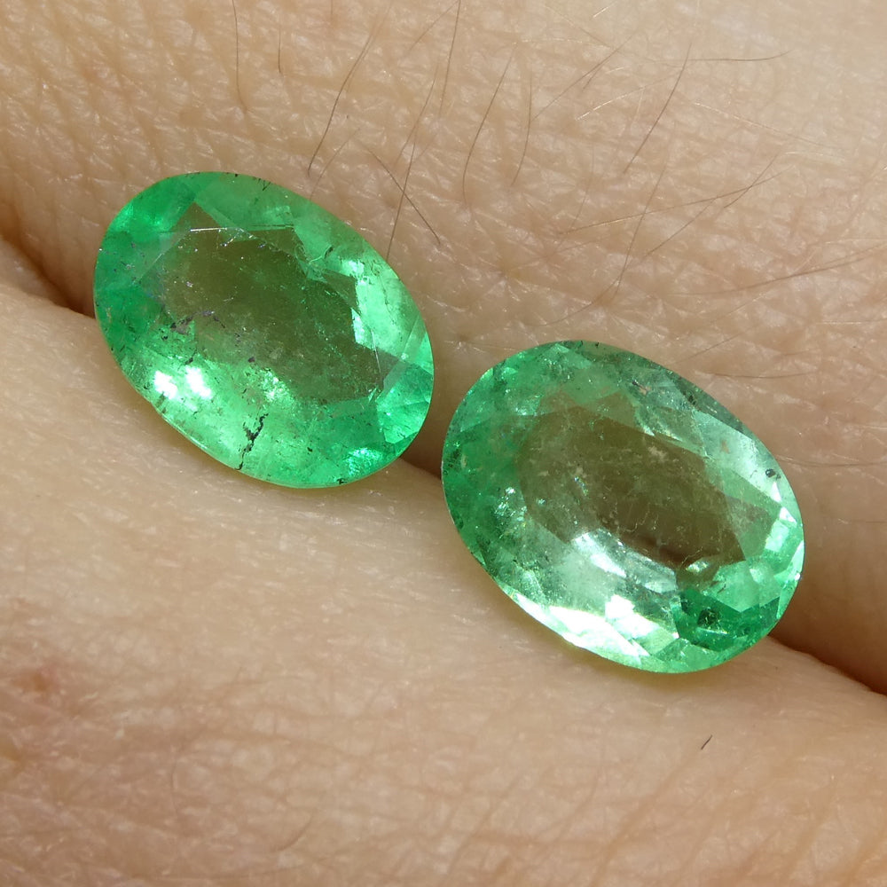 2.28ct Colombian Green Emerald Pair, Oval Cut Gemstones from SkyJems Fine Gem Collection