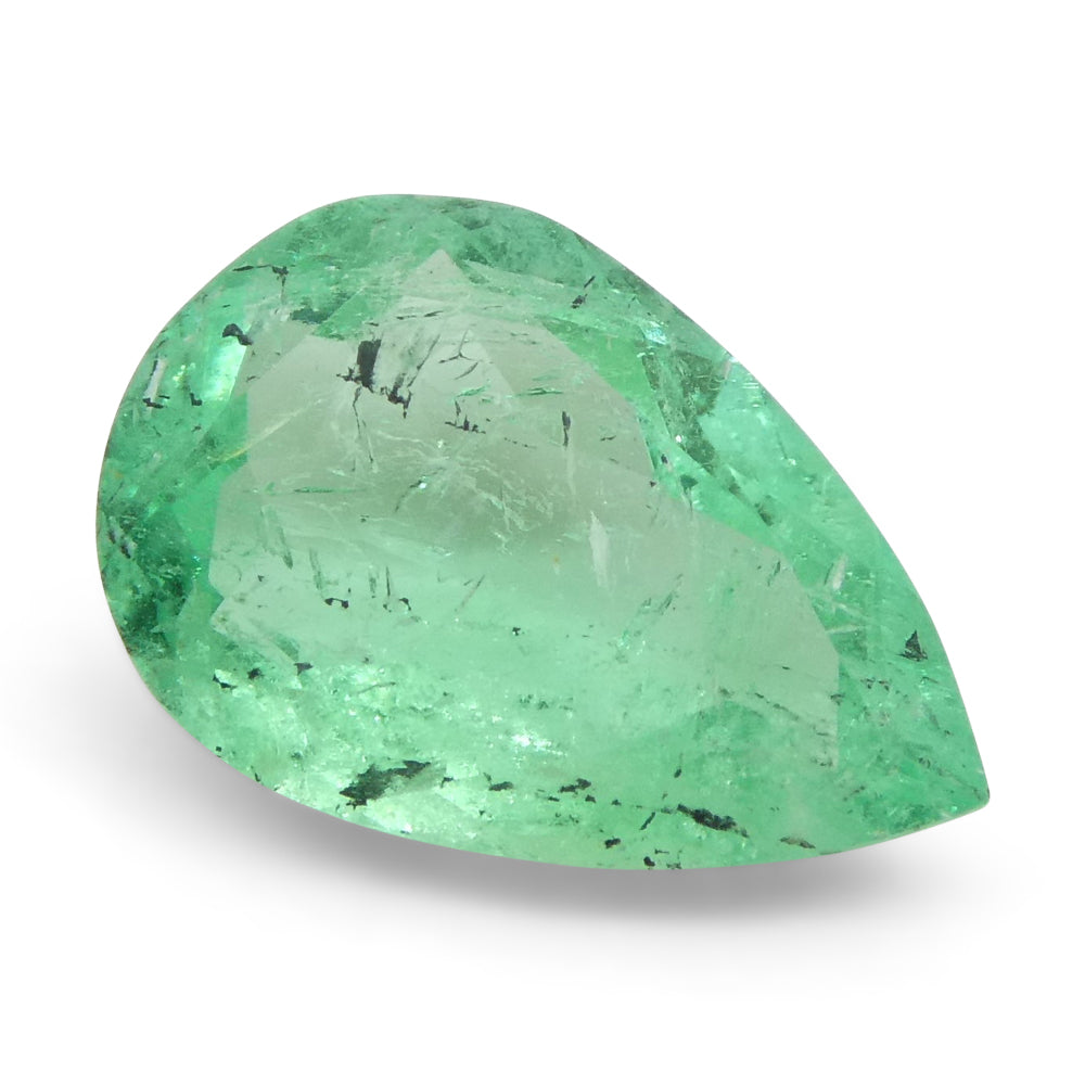 1.29ct Colombian Pear Green Emerald, Moderate Clarity, SkyJems Fine Gemstones Collection