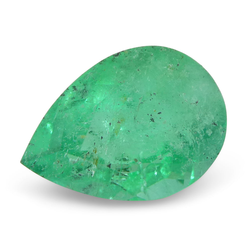 SkyJems 1.55ct Colombian Pear Emerald, bluish green beryl, fine moderate-strong gem from South American source