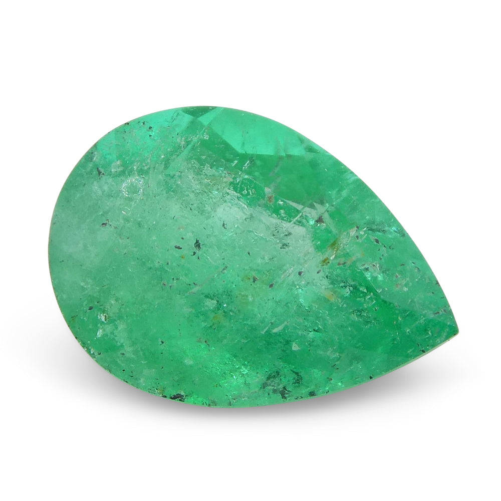 SkyJems 1.55ct Colombian Pear Emerald, bluish green beryl gemstone in modified brilliant cut