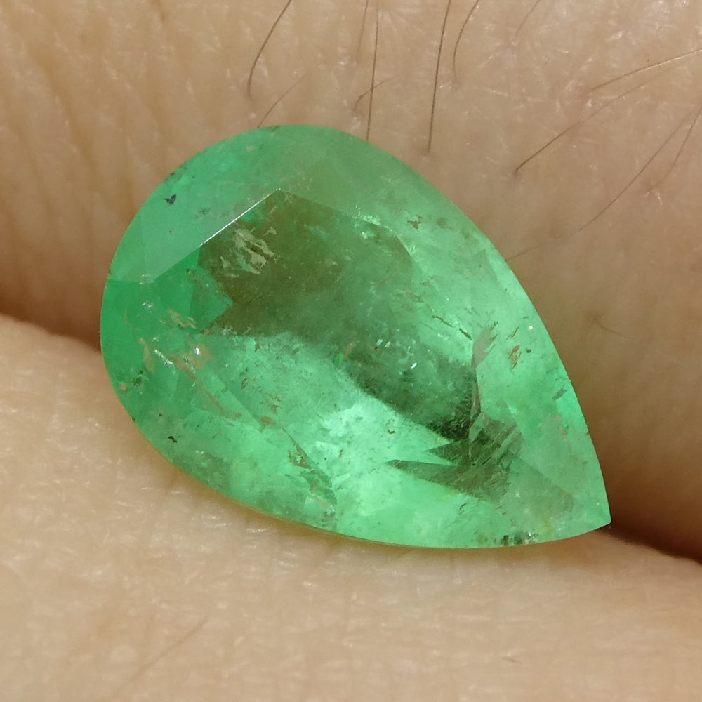 1.08ct Colombian Pear Green Emerald, Moderately Strong Color, SkyJems Fine Gemstones Collection