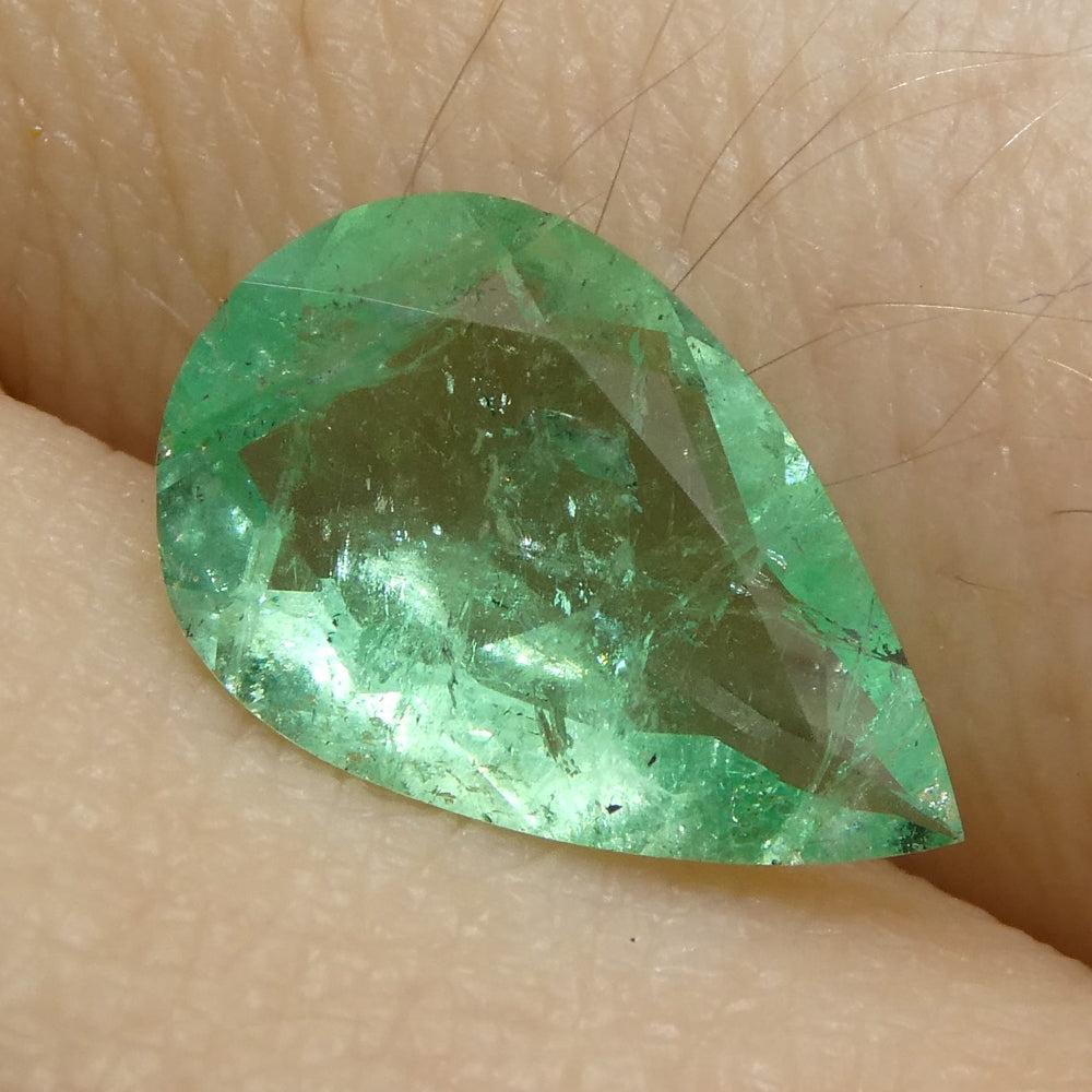 1.3ct Colombian Pear Green Emerald, Bluish Green Beryl Gemstone from SkyJems Fine Gem Collection