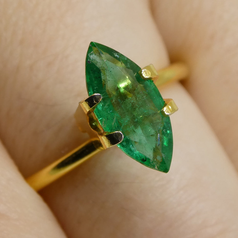 SkyJems 1.07ct Colombian Marquise Emerald: Bluish Green Beryl Gemstone with Moderate Clarity and Brilliance