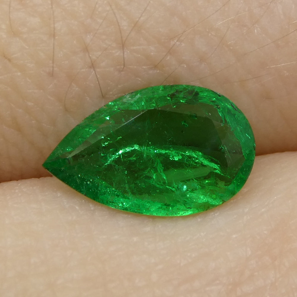 1.02ct Pear-Cut Green Zambian Emerald from SkyJems, premium medium-dark beryl gemstone with exceptional clarity