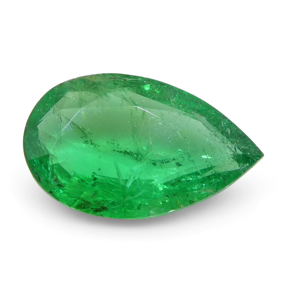 1.02ct Pear-Cut Green Zambian Emerald from SkyJems, premium medium-dark beryl gemstone with exceptional clarity