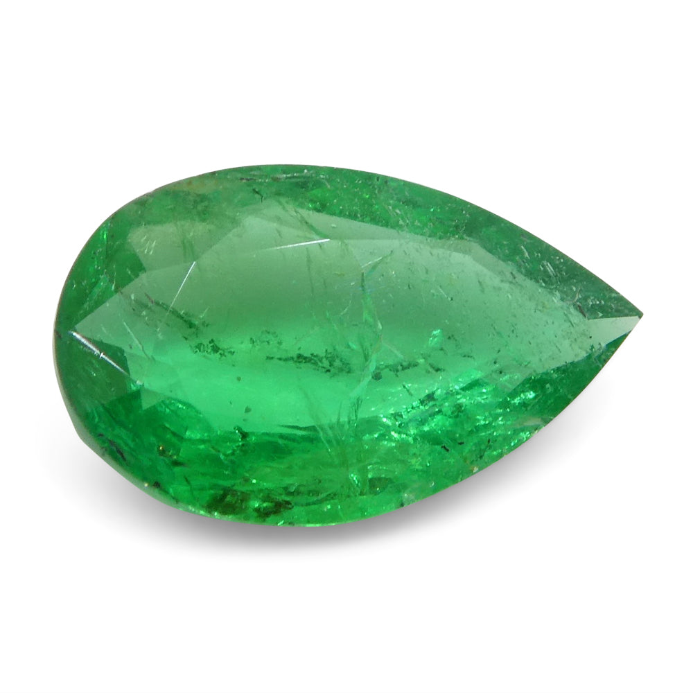 SkyJems 1.02ct Pear-Cut Green Zambian Emerald, premium medium-dark beryl gemstone from African mining region