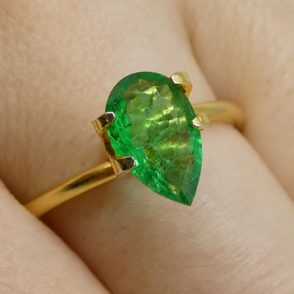 1.02ct Pear-Cut Green Zambian Emerald from SkyJems, premium medium-dark beryl gemstone with exceptional clarity