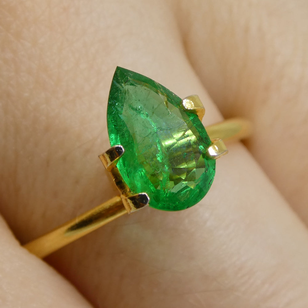 1.02ct Pear Green Emerald from Zambia, Step Cut Beryl Gemstone by SkyJems Canadian Gem Specialists