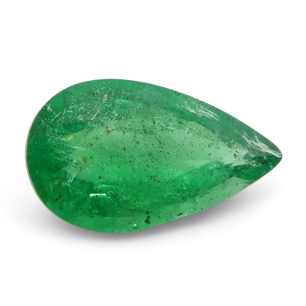 1.2ct Pear-Cut Zambian Green Emerald, vibrant bluish-green gemstone from SkyJems' premium single-stone collection