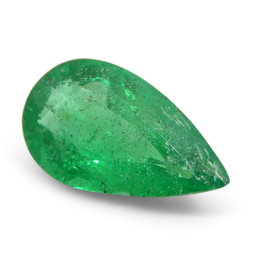 1.2ct Pear-Cut Zambian Green Emerald, vibrant bluish-green gemstone from SkyJems' premium single-stone collection