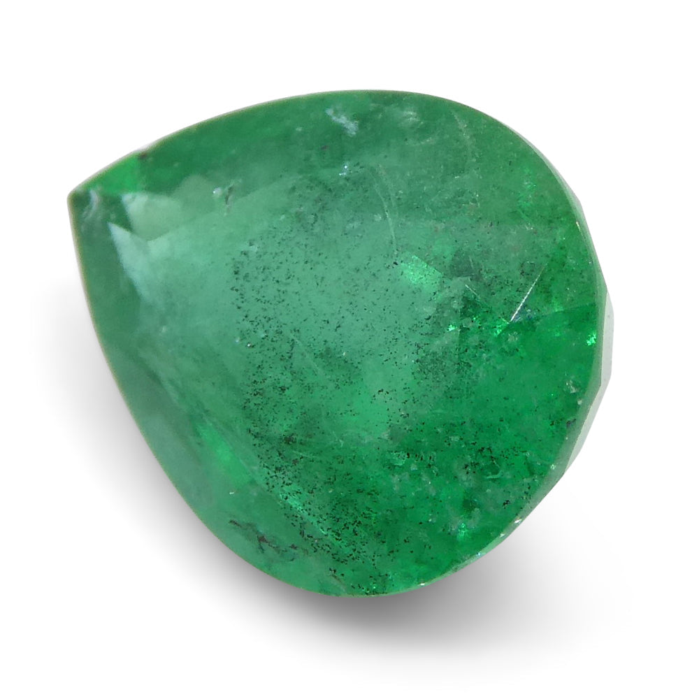 1.43ct Zambian Green Emerald Pear Shape, premium Step Cut gemstone from SkyJems Canadian gem specialists