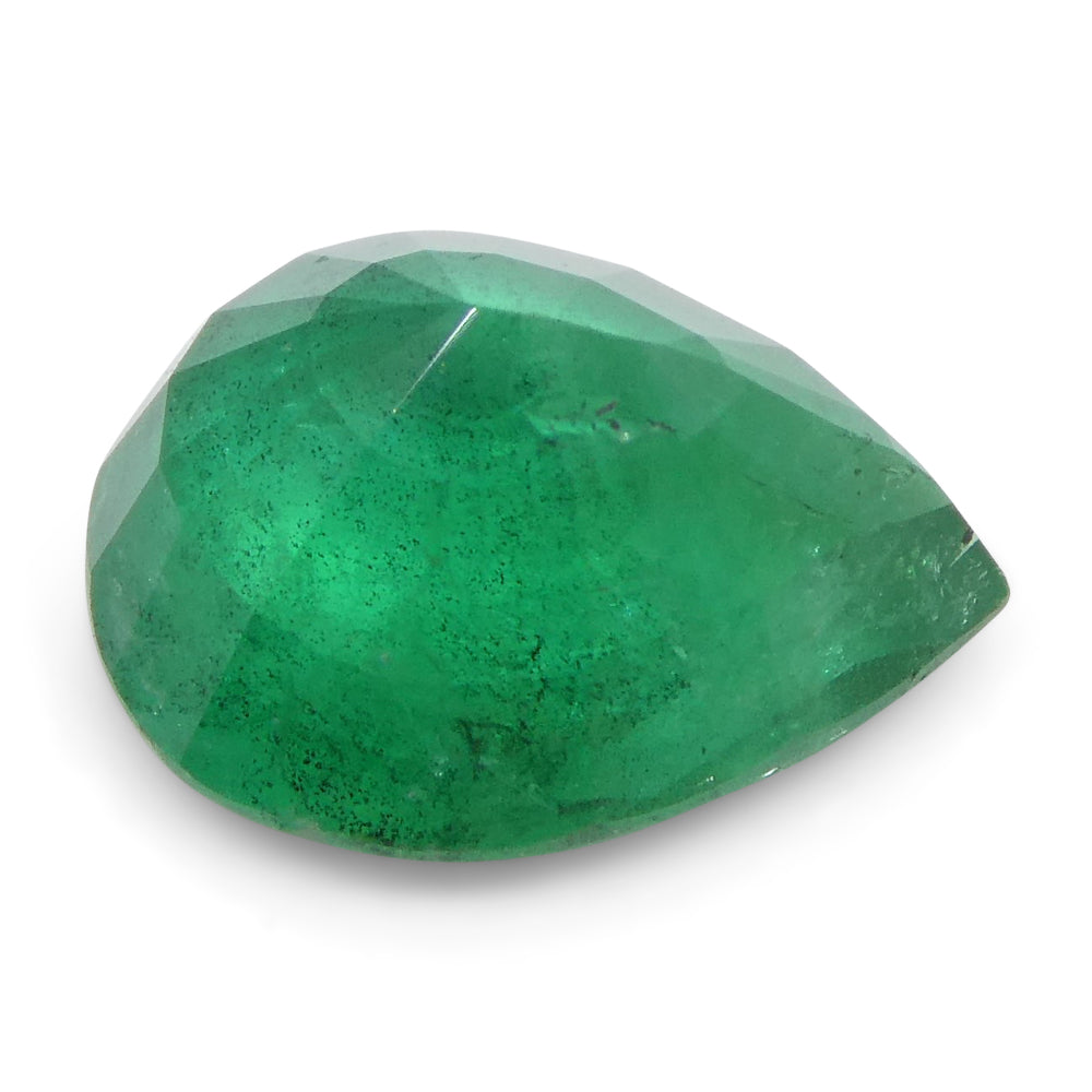 1.43ct Zambian Emerald, slightly bluish green pear shape, premium Step Cut gemstone from SkyJems Canadian gem specialists