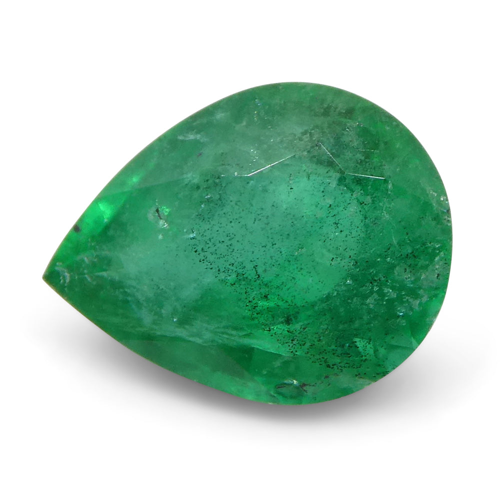1.43ct Pear-Cut Green Zambian Emerald from SkyJems, premium beryl gemstone with rich slightly bluish color
