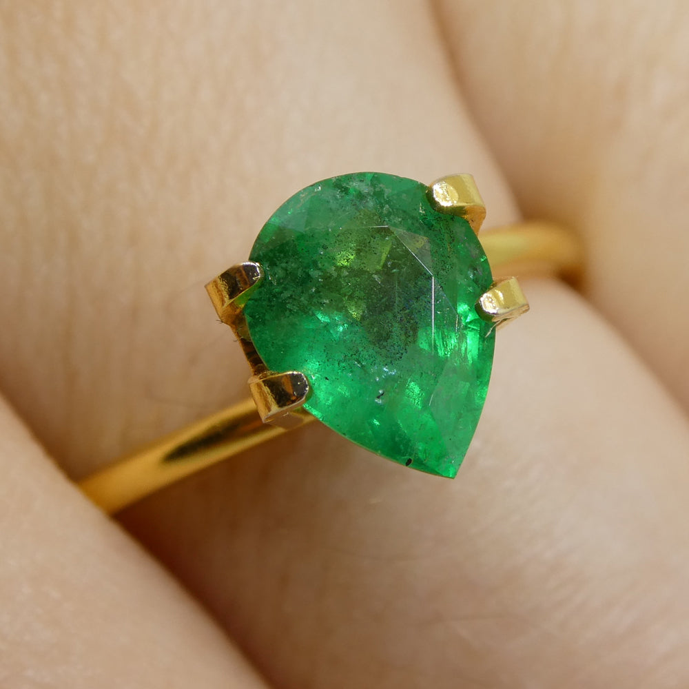 1.43ct Zambian Green Emerald Pear Shape, premium Step Cut gemstone from SkyJems Canadian gem specialists