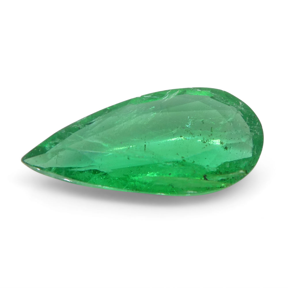 0.86ct Pear Green Emerald from Zambia, very slightly bluish, SkyJems premium Zambian gemstone collection