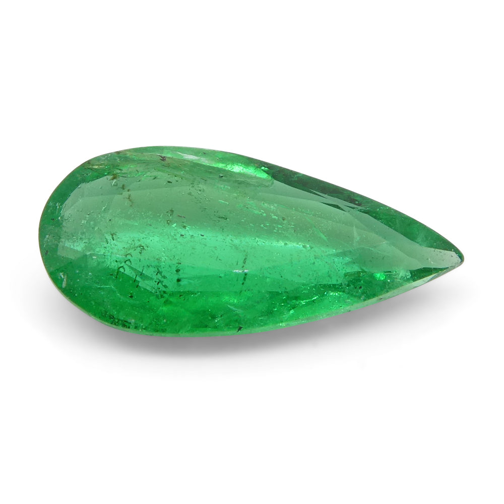 0.86ct Pear Green Emerald from Zambia, very slightly bluish, SkyJems premium Zambian beryl gemstone with vibrant color and Mo
