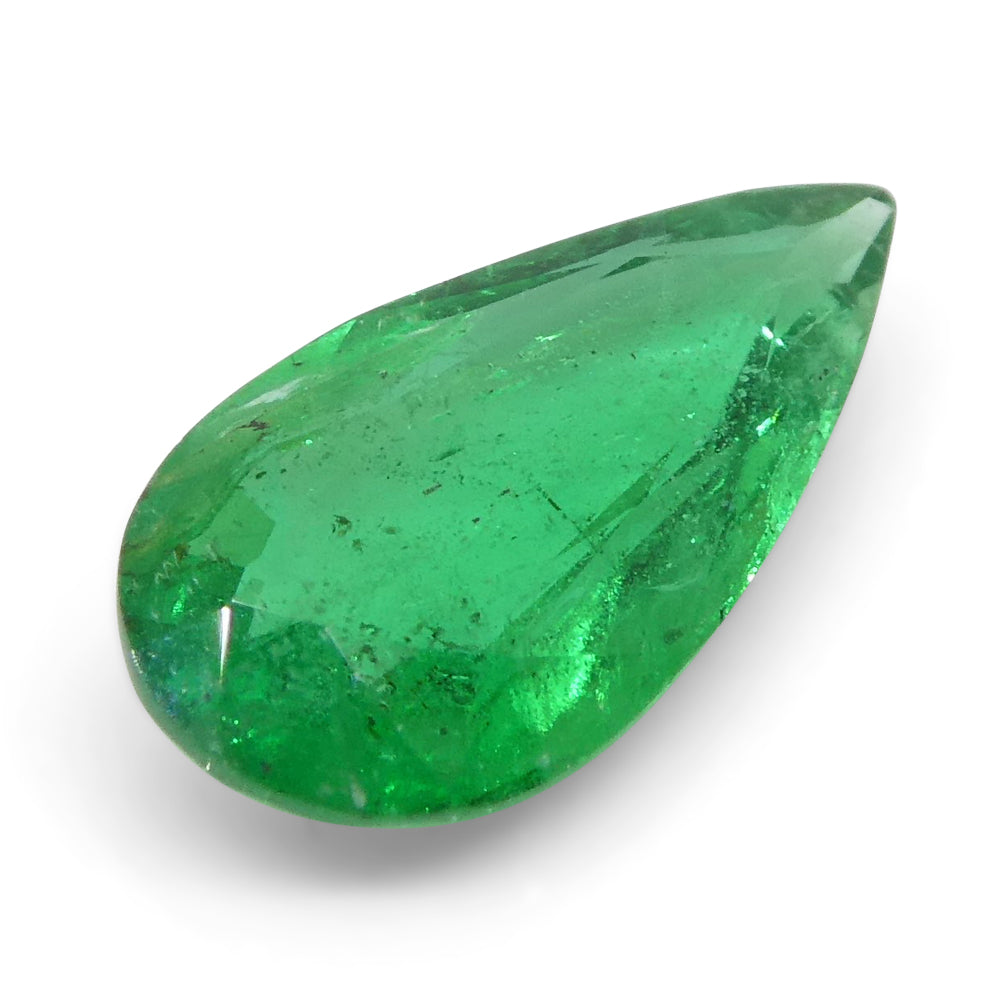 0.86ct Pear Green Emerald from Zambia, very slightly bluish, SkyJems premium Zambian beryl gemstone in modified brilliant cut
