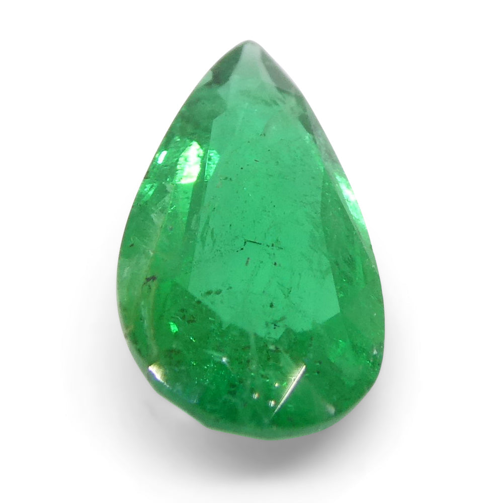 0.86ct Pear Green Emerald from Zambia, very slightly bluish, SkyJems premium Zambian beryl gemstone in modified brilliant cut