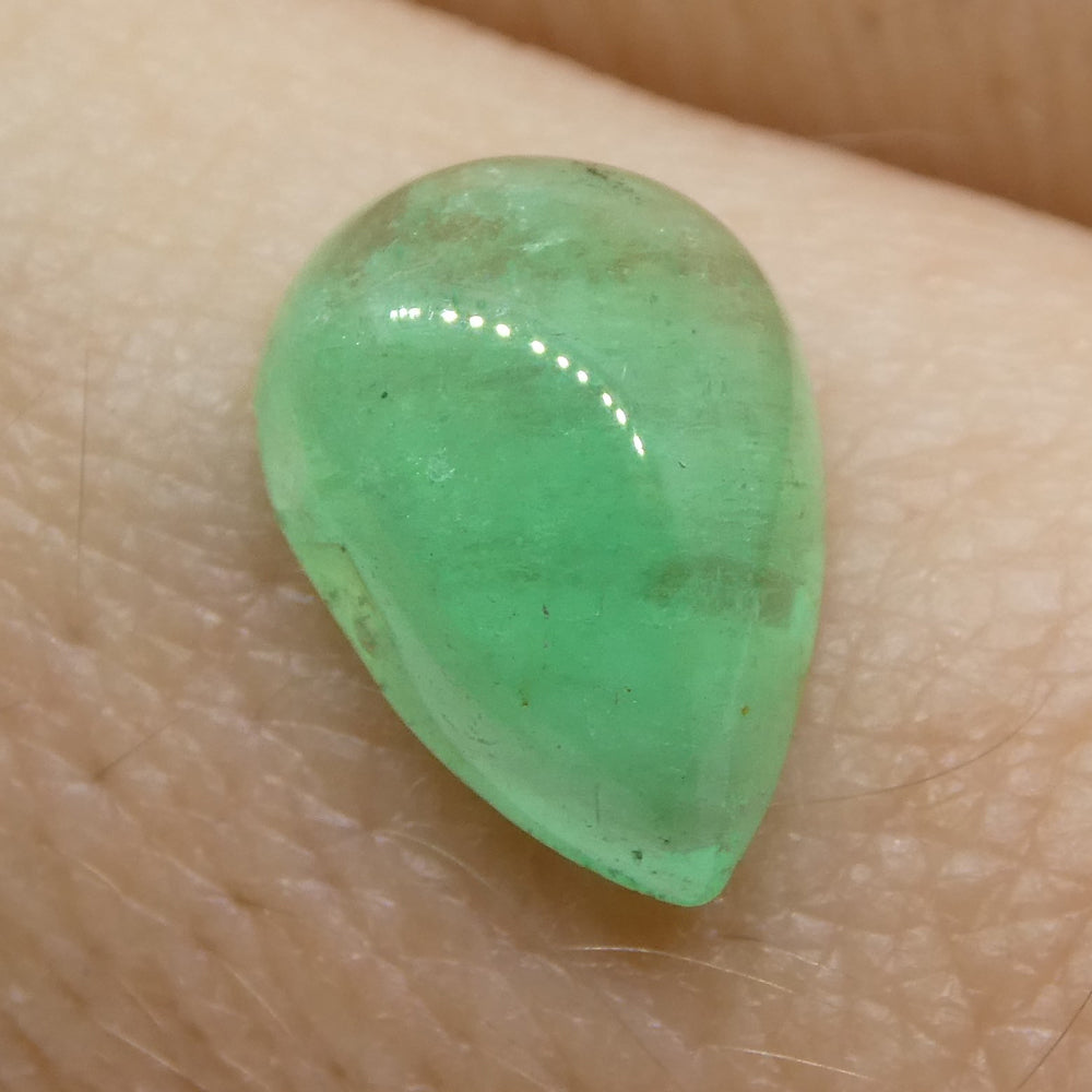 1.96ct Colombian Green Emerald Pear Cabochon, Bluish-Green Beryl Gemstone by SkyJems Canada