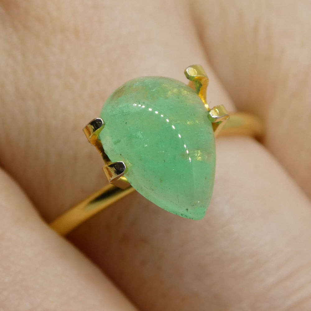 1.96ct Colombian Green Emerald Pear Cabochon, Bluish Green Beryl Gemstone by SkyJems Canada