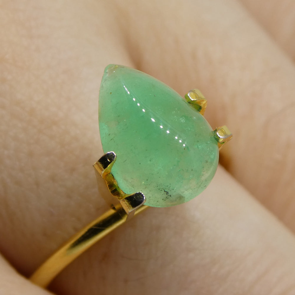 1.96ct Colombian Green Emerald Pear Cabochon, Beryl Gemstone from SkyJems Premium Gem Collection