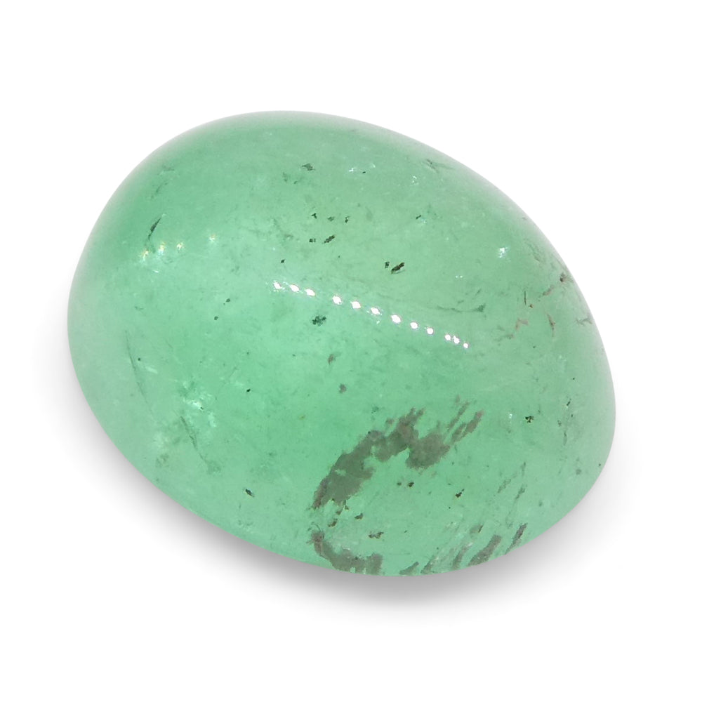 SkyJems 1.07ct Colombian Green Emerald Oval Cabochon, rare beryl gemstone with soft bluish-green hue