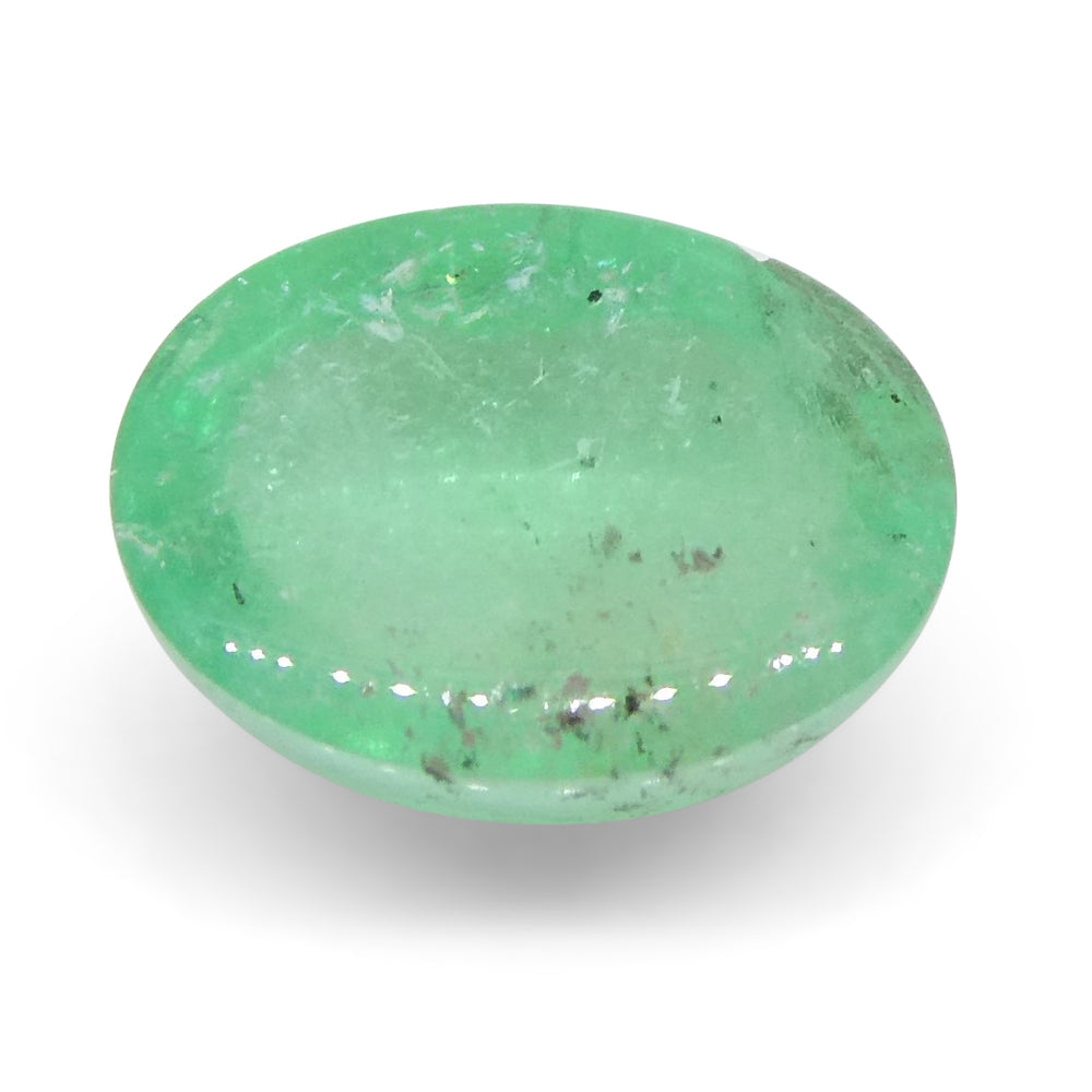 SkyJems 1.07ct Colombian Green Emerald Oval Cabochon, rare beryl gemstone with soft bluish-green hue