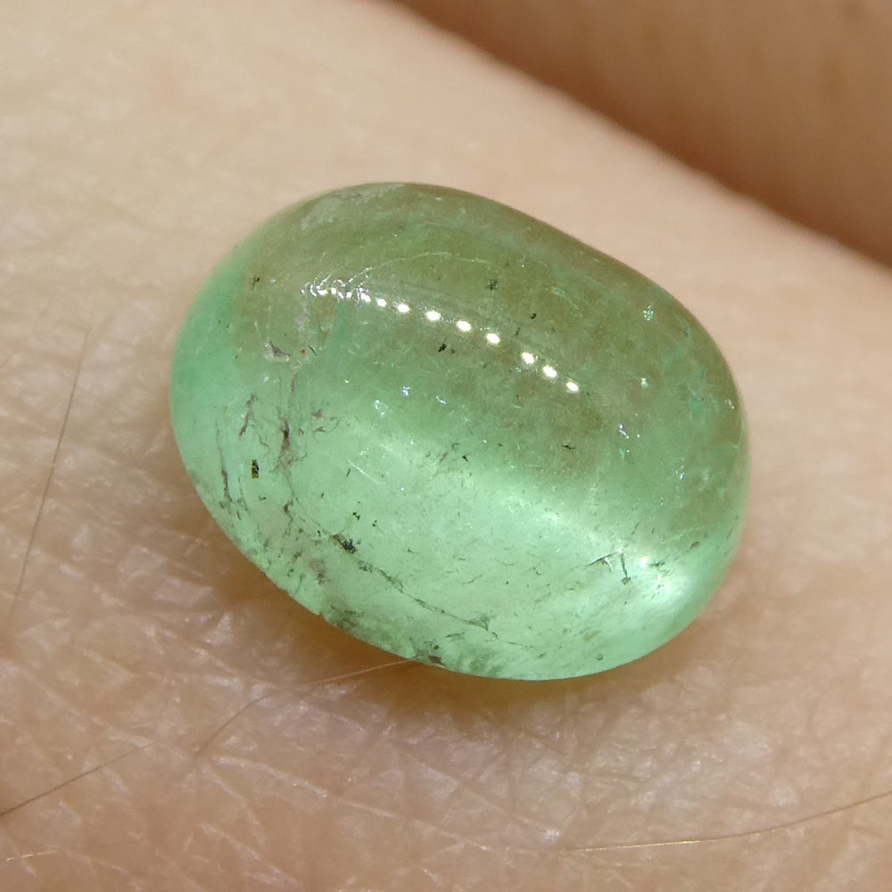 SkyJems Colombian Green Emerald: 1.07ct Oval Cabochon, Rare Beryl Gemstone from South American Mines