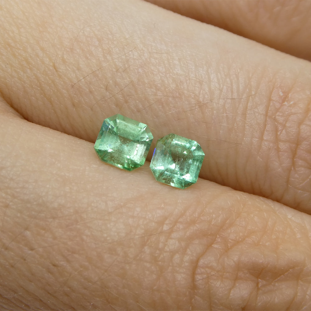 1.13ct Colombian Green Emerald Pair, Square Step Cut Gemstones from SkyJems Rare Gem Collection